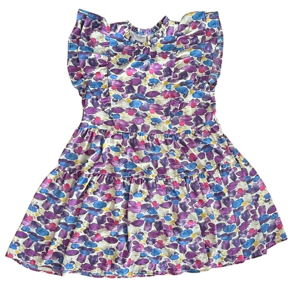 Purple Entro Large Tiered Ruffle Flutter Sleeve Floral Print Dress Summer